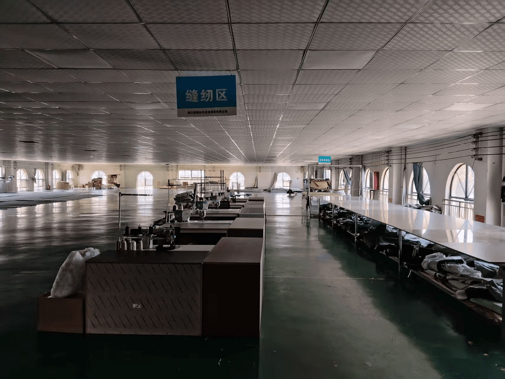 Sewing area with production workstations